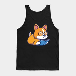 Cute Kawaii Dog Reading Book Tank Top